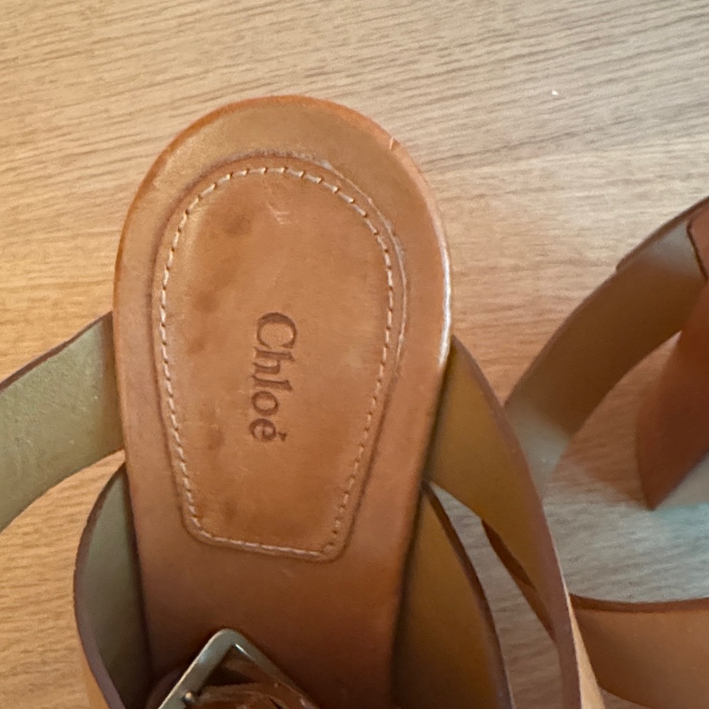 Chloe Tan Leather Platform Sandals - Picture 2 of 7